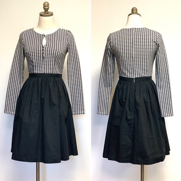 SOLD NWT Modcloth Twice as Timeless Black White Houndstooth Fit & Flare Dress - Picture 2 of 12